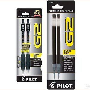 Pilot G2 Retractable Gel Ball Pen 0.5mm 2/Pk Black w/Refill Office School Home